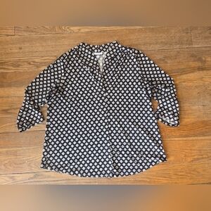 Charter Club Black Dress with White and Tan Floral Print